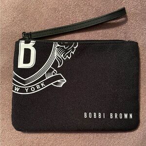 Bobbi Brown black cosmetic makeup zippered wristlet NWOT